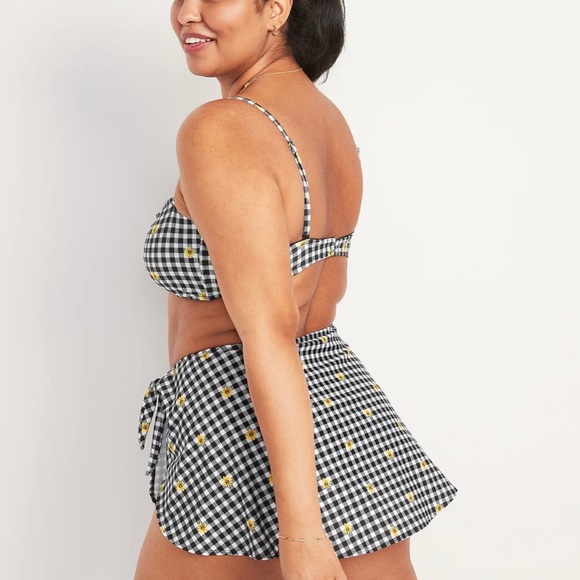 Black & white Gingham high waisted bikini yellow flowers matching sarong NWT - Picture 3 of 13